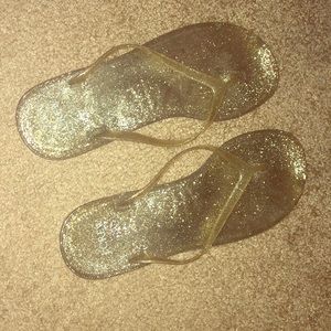 J Crew gold sparkle flip flips